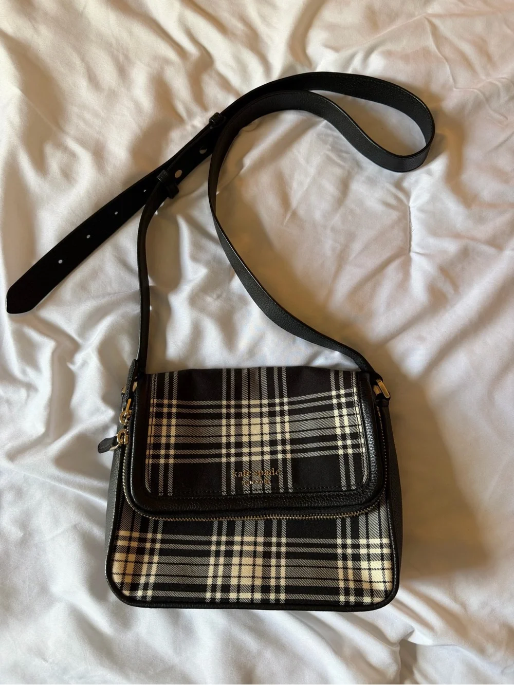 kate spade Black and Cream Plaid Crossbody Shoulder Bag
